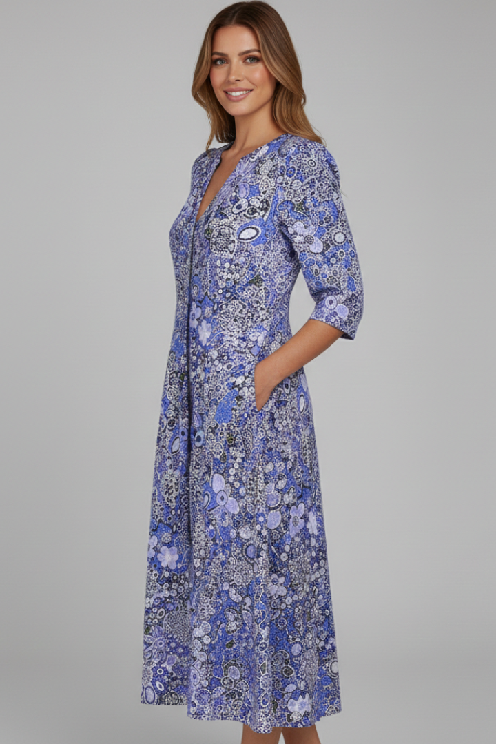 Ravelle | Chic Summer Midi Dress with Three Quarter Sleeve Style