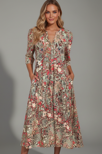 Ravelle | Chic Summer Midi Dress with Three Quarter Sleeve Style