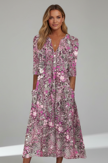 Ravelle | Chic Summer Midi Dress with Three Quarter Sleeve Style