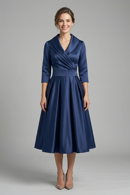 Bellamy | Formal Pleated Midi Wedding Guest Party Dress