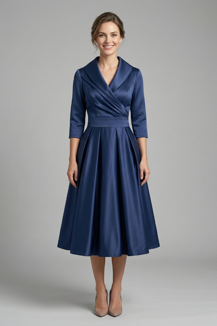 Kaelvyn | Formal Pleated Dress with Wrap Neck
