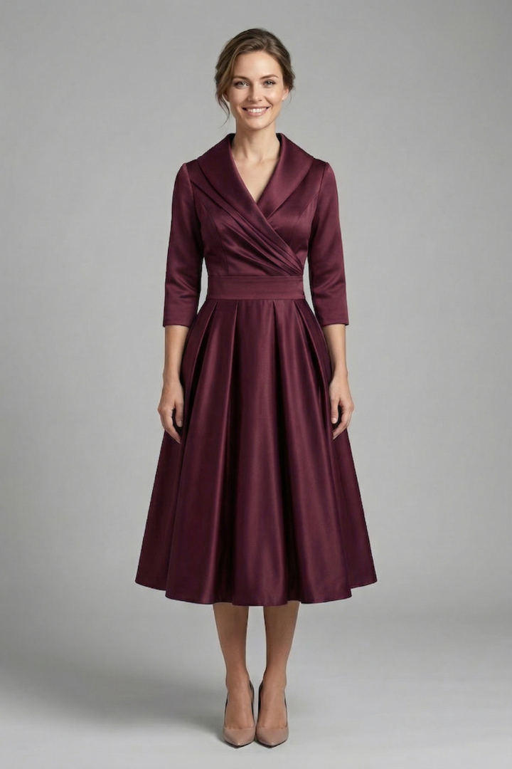 Kaelvyn | Formal Pleated Dress with Wrap Neck