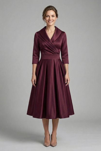 Kaelvyn | Formal Pleated Dress with Wrap Neck