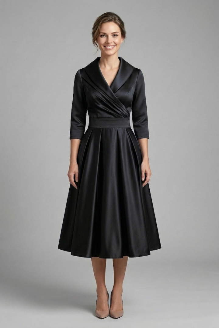 Kaelvyn | Formal Pleated Dress with Wrap Neck