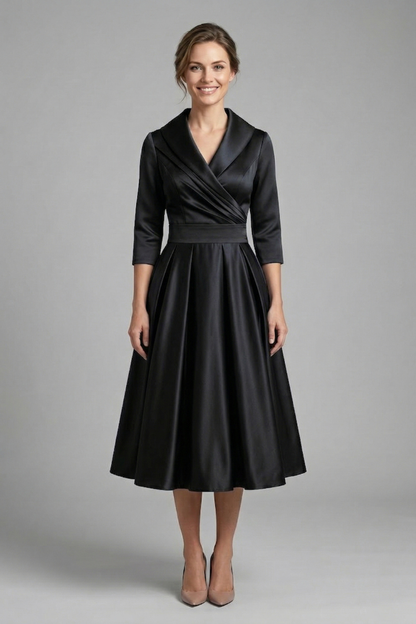 Kaelvyn | Formal Pleated Dress with Wrap Neck