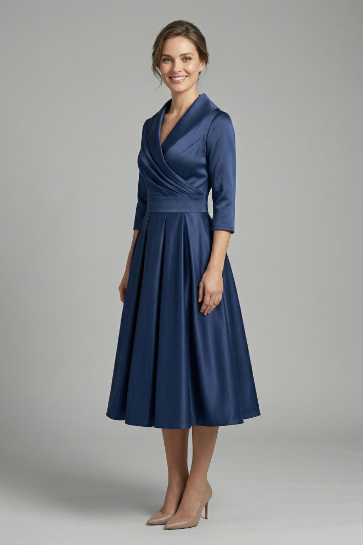 Kaelvyn | Formal Pleated Dress with Wrap Neck