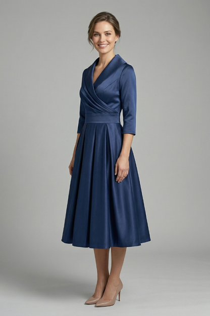 Kaelvyn | Formal Pleated Dress with Wrap Neck
