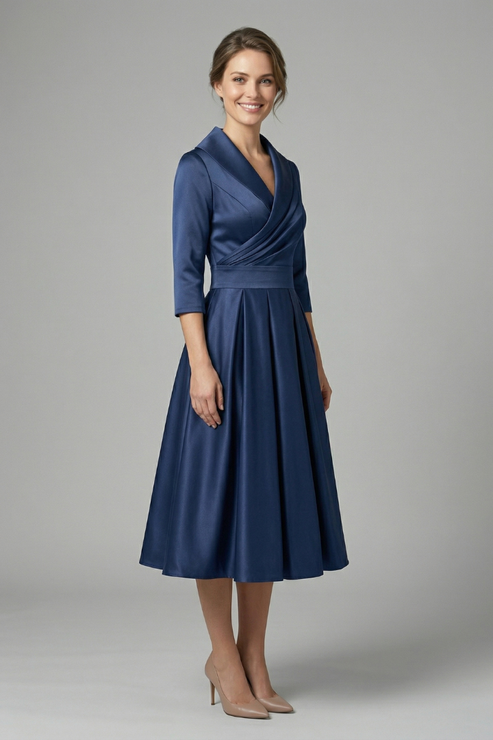 Bellamy | Formal Pleated Midi Wedding Guest Party Dress
