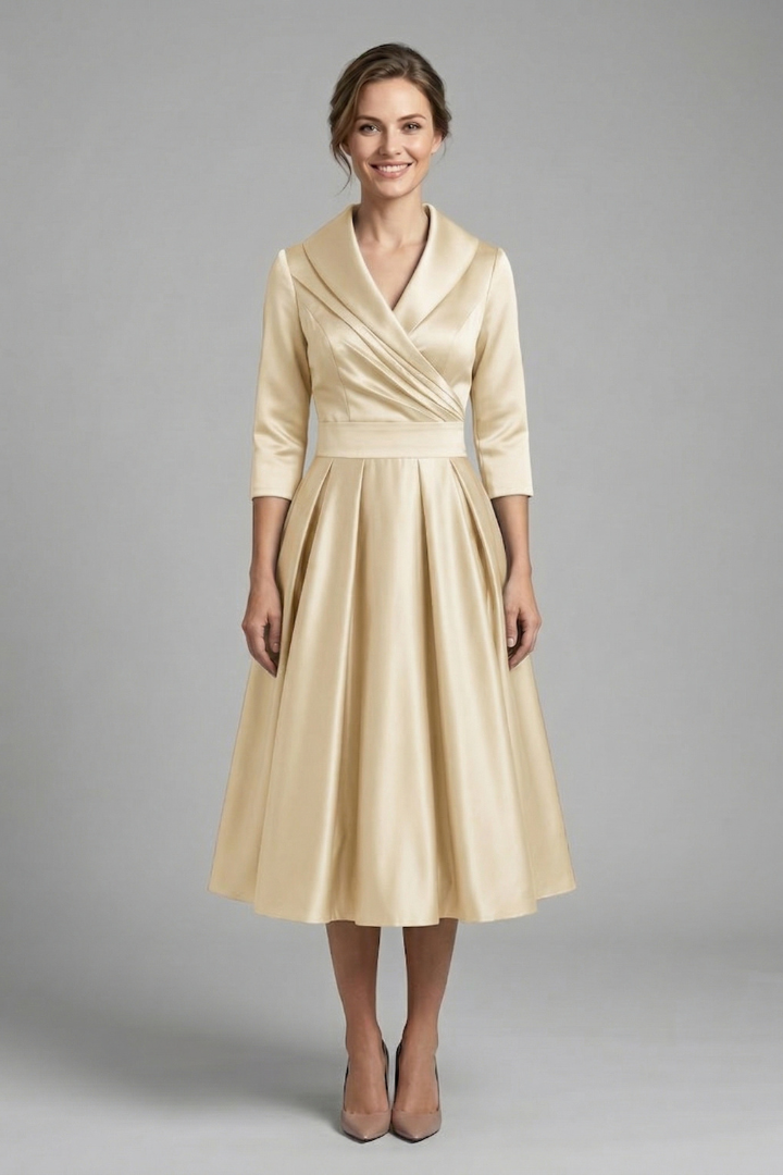 Kaelvyn | Formal Pleated Dress with Wrap Neck