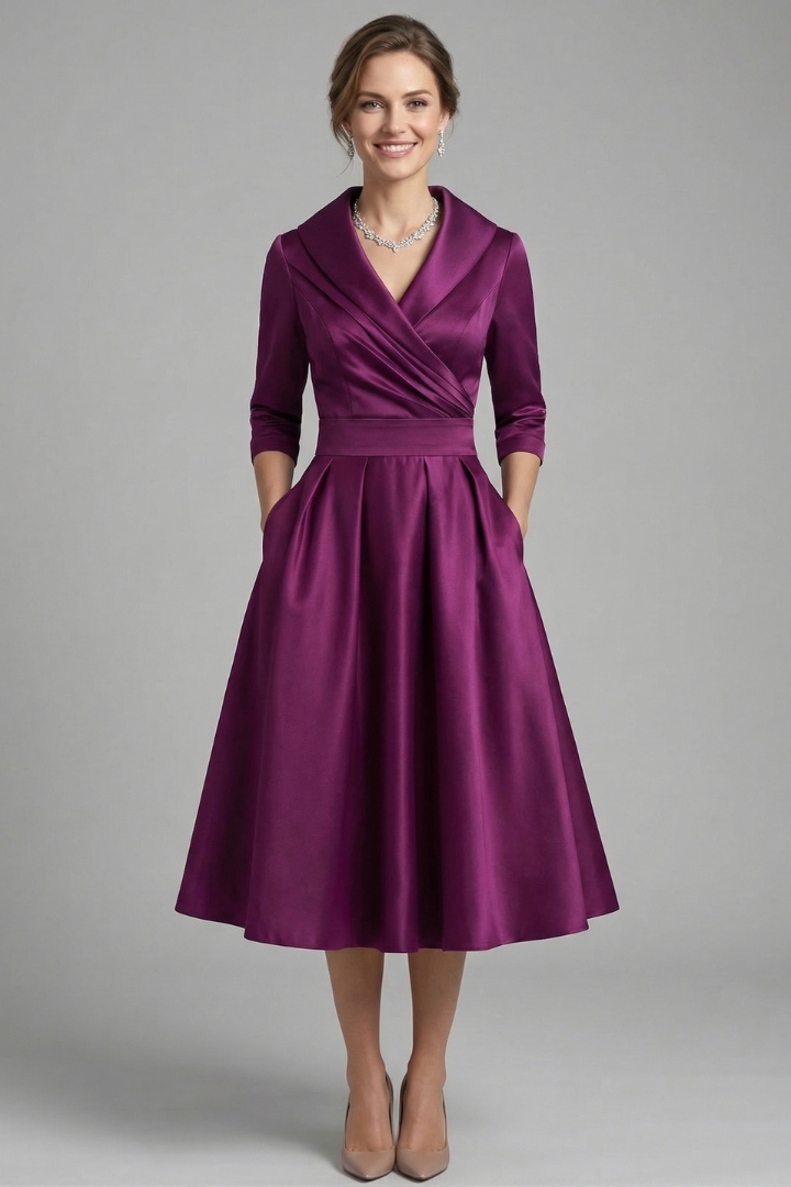 Kaelvyn | Formal Pleated Dress with Wrap Neck