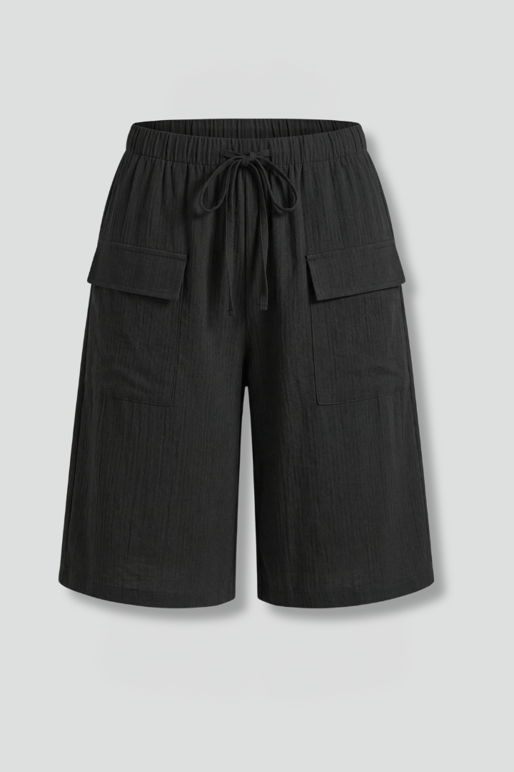 Aurenza | Casual Elastic Waist Drawstring Shorts with Front Pocket Design