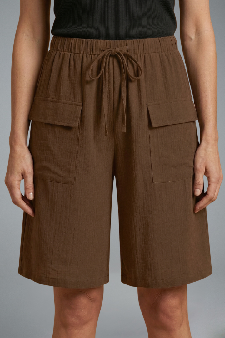 Aurenza | Casual Elastic Waist Drawstring Shorts with Front Pocket Design