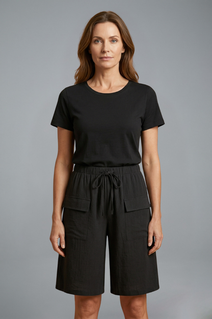 Aurenza | Casual Elastic Waist Drawstring Shorts with Front Pocket Design