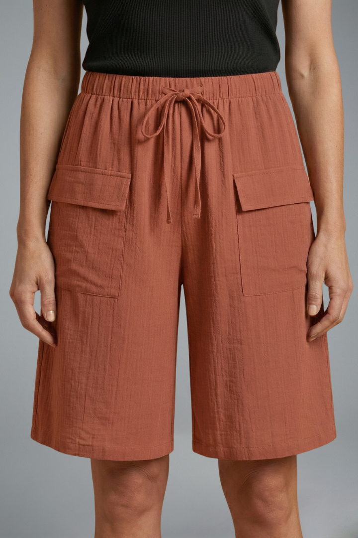 Aurenza | Casual Elastic Waist Drawstring Shorts with Front Pocket Design
