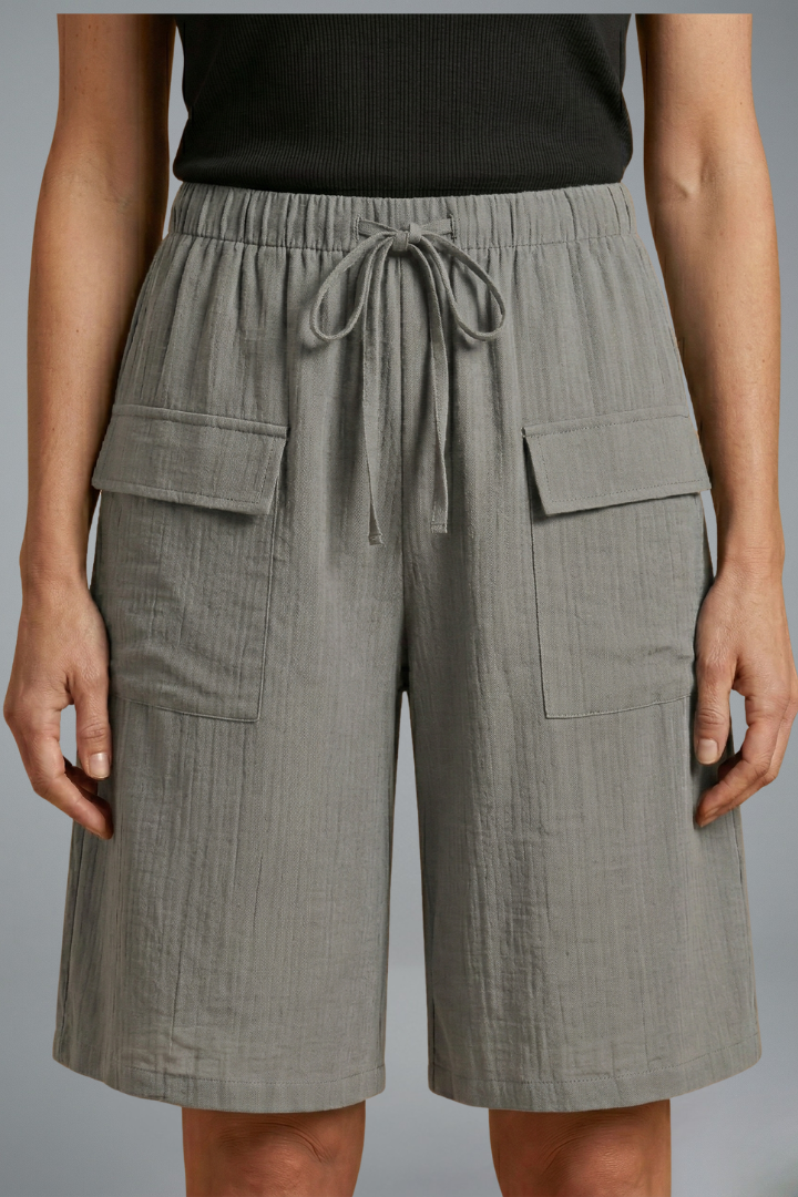 Aurenza | Casual Elastic Waist Drawstring Shorts with Front Pocket Design
