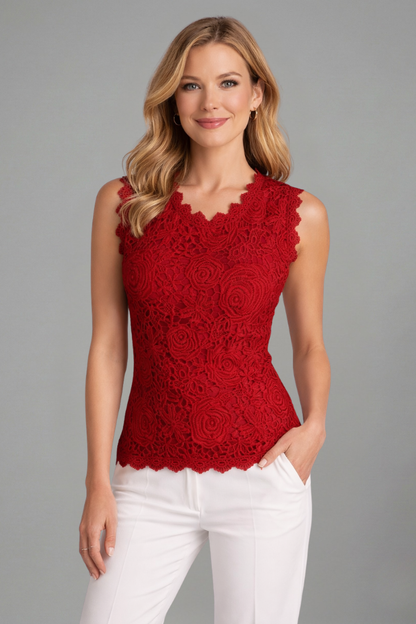 Ivana | Women's V-Neckline Blouse with Scalloped Lace Edging Design