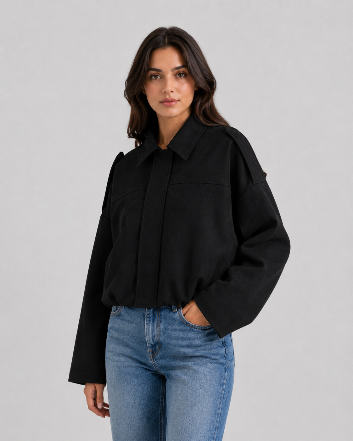 Women's Suede Jacket - Cropped Zip Up Casual Jacket