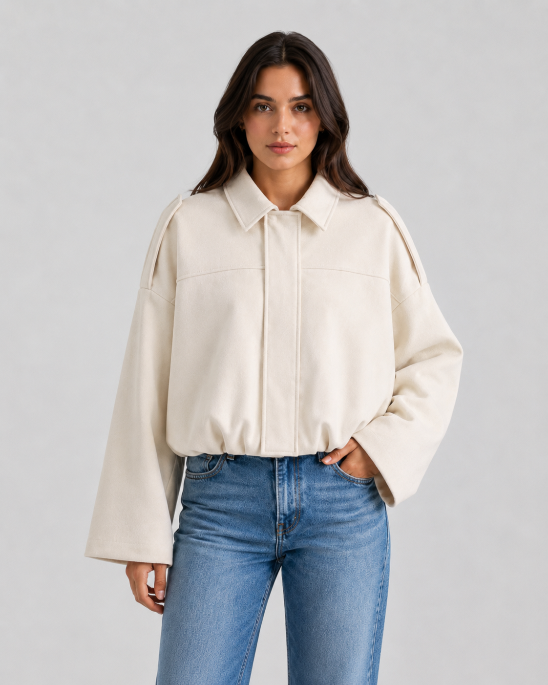 Women's Suede Jacket - Cropped Zip Up Casual Jacket