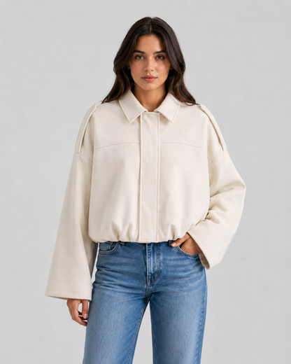 Women's Suede Jacket - Cropped Zip Up Casual Jacket