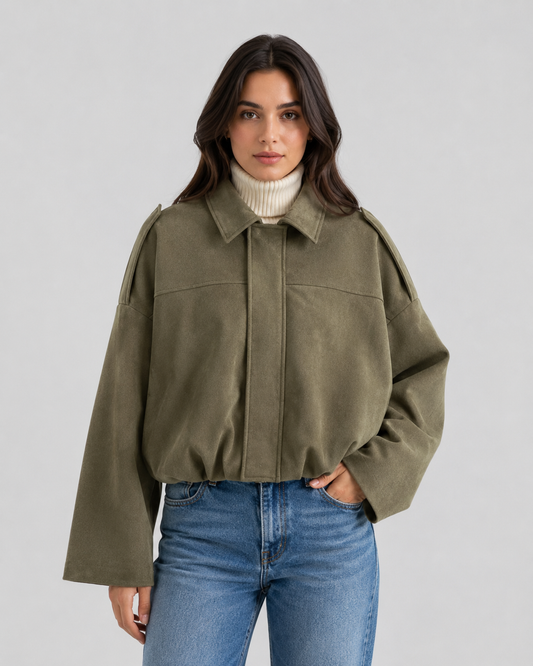 Women's Suede Jacket - Cropped Zip Up Casual Jacket
