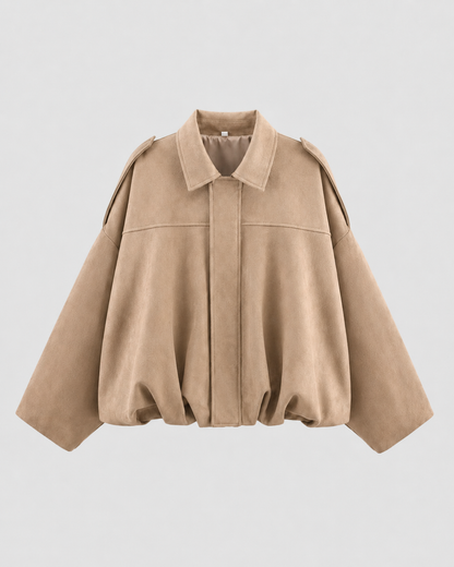 Women's Suede Jacket - Cropped Zip Up Casual Jacket