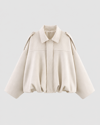 Women's Suede Jacket - Cropped Zip Up Casual Jacket
