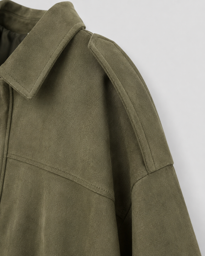 Women's Suede Jacket - Cropped Zip Up Casual Jacket