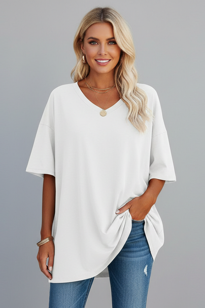 Milenda | Stunning V-Shaped T-Shirt with Dropped Shoulder Style