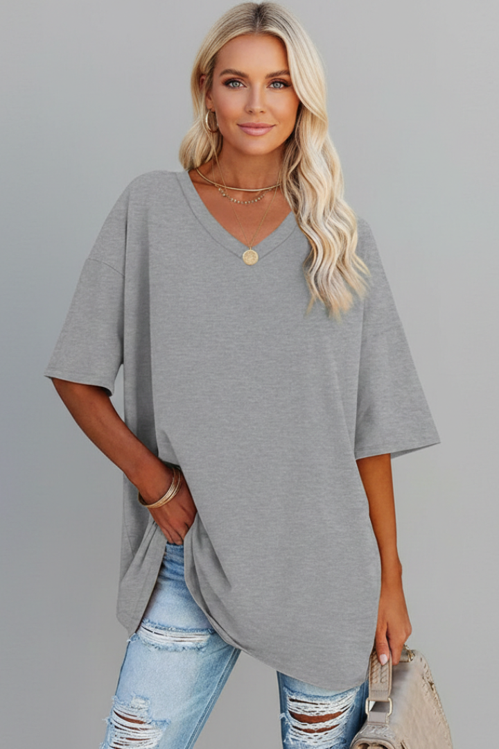 Milenda | Stunning V-Shaped T-Shirt with Dropped Shoulder Style