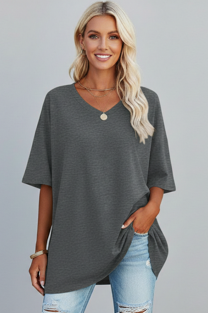 Milenda | Stunning V-Shaped T-Shirt with Dropped Shoulder Style