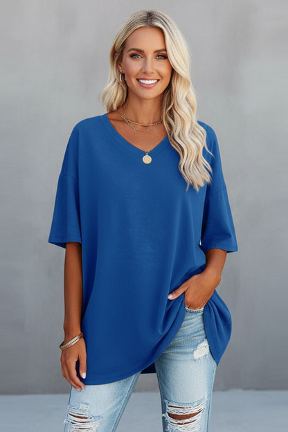 Milenda | Stunning V-Shaped T-Shirt with Dropped Shoulder Style