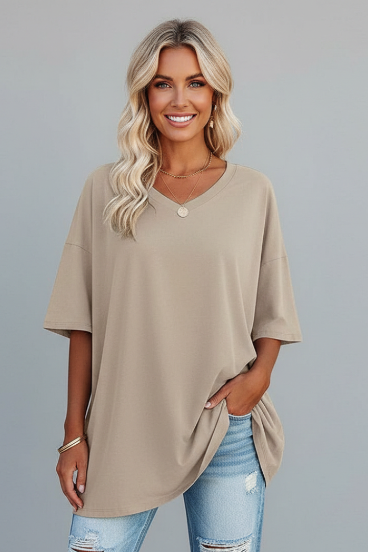 Milenda | Stunning V-Shaped T-Shirt with Dropped Shoulder Style