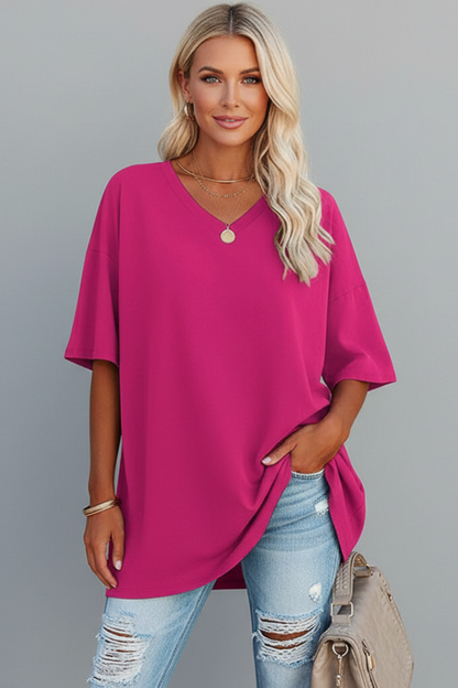 Milenda | Stunning V-Shaped T-Shirt with Dropped Shoulder Style