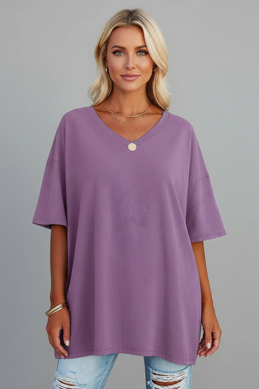 Milenda | Stunning V-Shaped T-Shirt with Dropped Shoulder Style