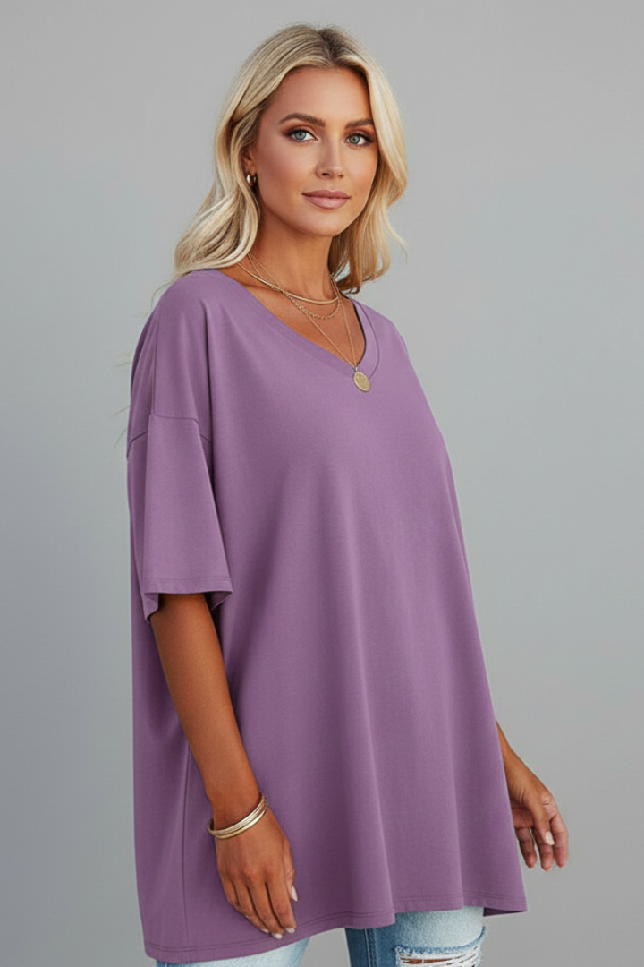 Milenda | Stunning V-Shaped T-Shirt with Dropped Shoulder Style