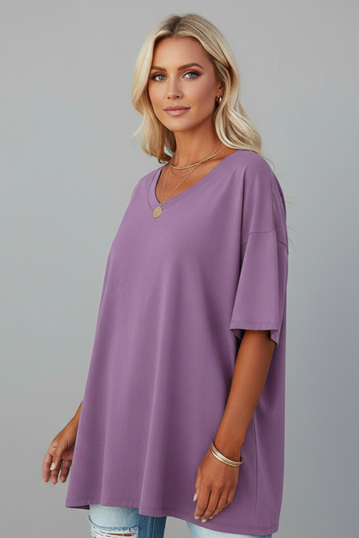 Milenda | Stunning V-Shaped T-Shirt with Dropped Shoulder Style