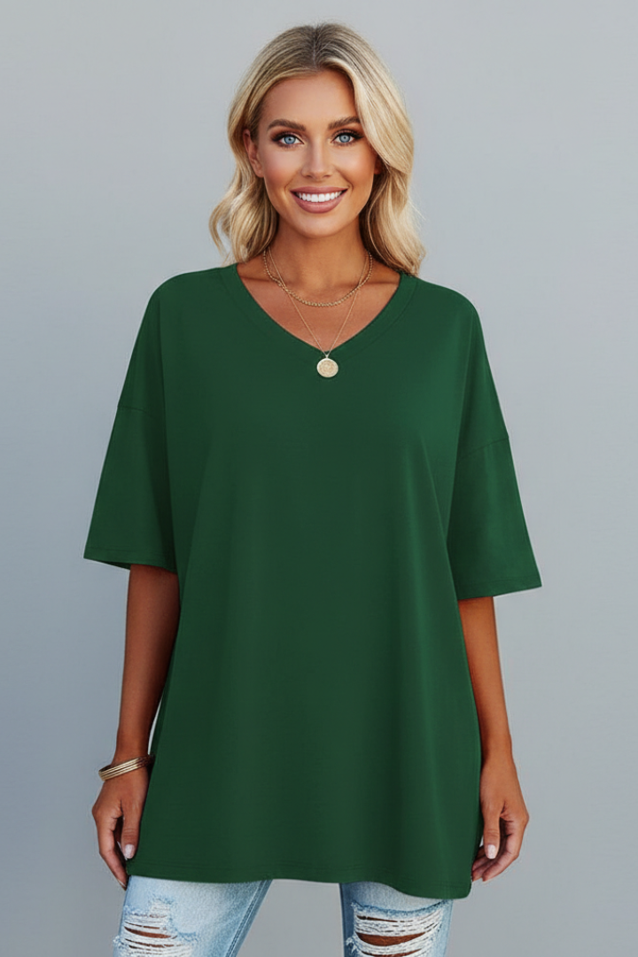 Milenda | Stunning V-Shaped T-Shirt with Dropped Shoulder Style