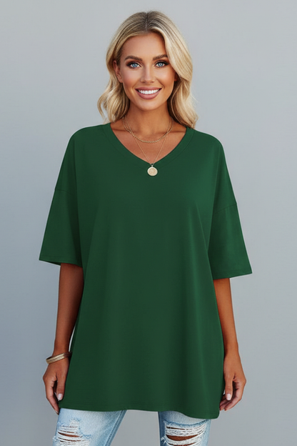 Milenda | Stunning V-Shaped T-Shirt with Dropped Shoulder Style