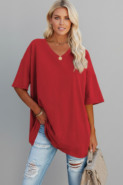 Milenda | Stunning V-Shaped T-Shirt with Dropped Shoulder Style