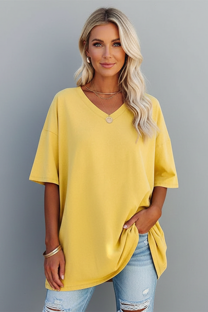 Milenda | Stunning V-Shaped T-Shirt with Dropped Shoulder Style