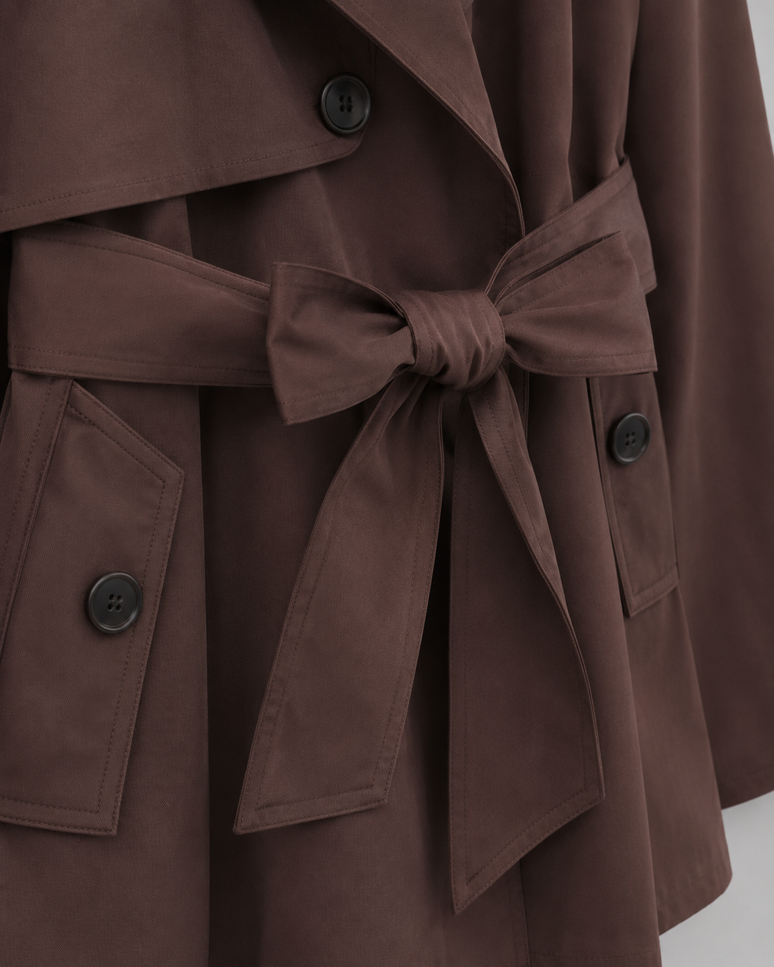 Women's Cropped Trench Coat - Double Breasted Tie Waist