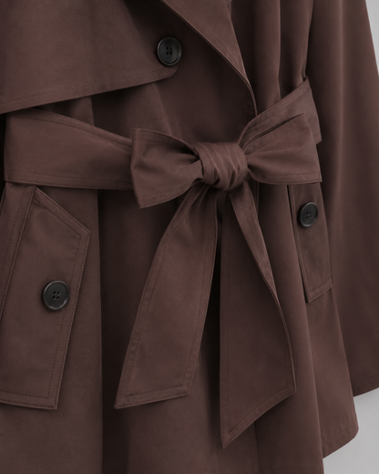 Women's Cropped Trench Coat - Double Breasted Tie Waist