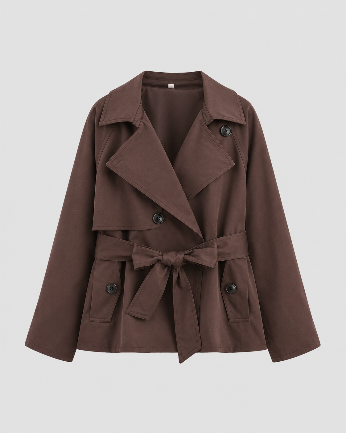 Women's Cropped Trench Coat - Double Breasted Tie Waist