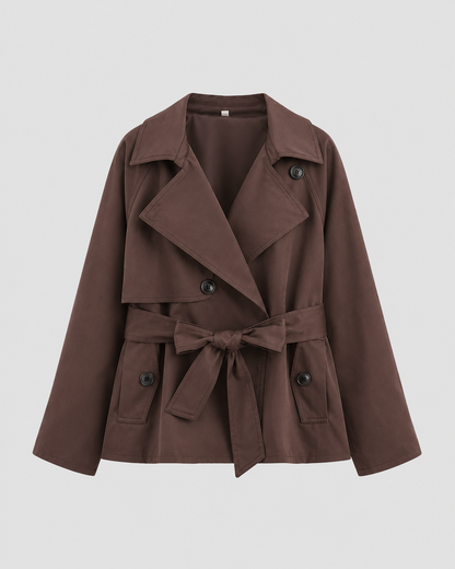 Women's Cropped Trench Coat - Double Breasted Tie Waist