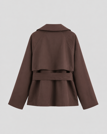 Women's Cropped Trench Coat - Double Breasted Tie Waist