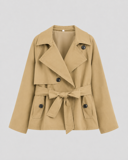 Women's Cropped Trench Coat - Double Breasted Tie Waist