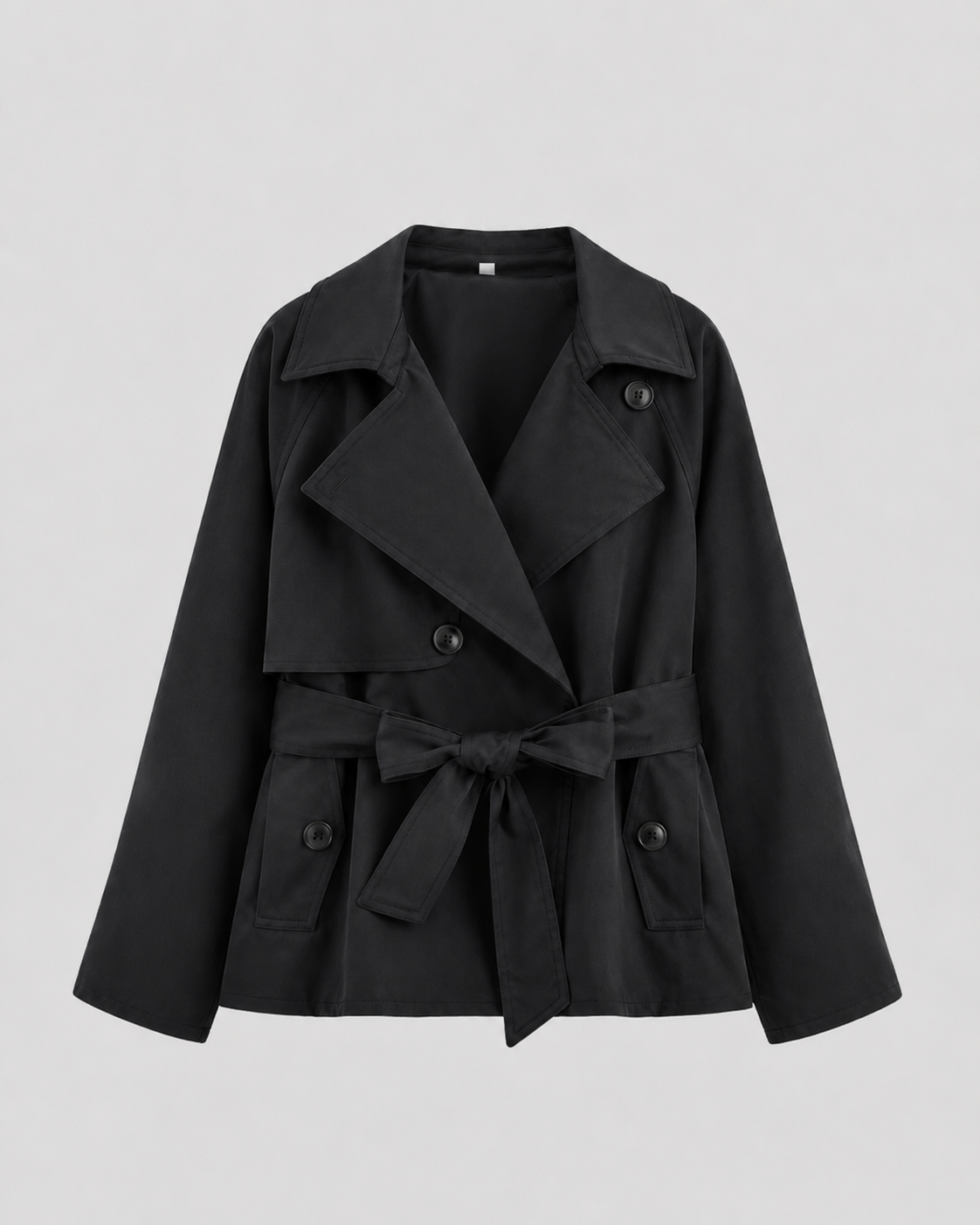 Women's Cropped Trench Coat - Double Breasted Tie Waist