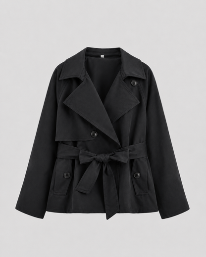 Women's Cropped Trench Coat - Double Breasted Tie Waist