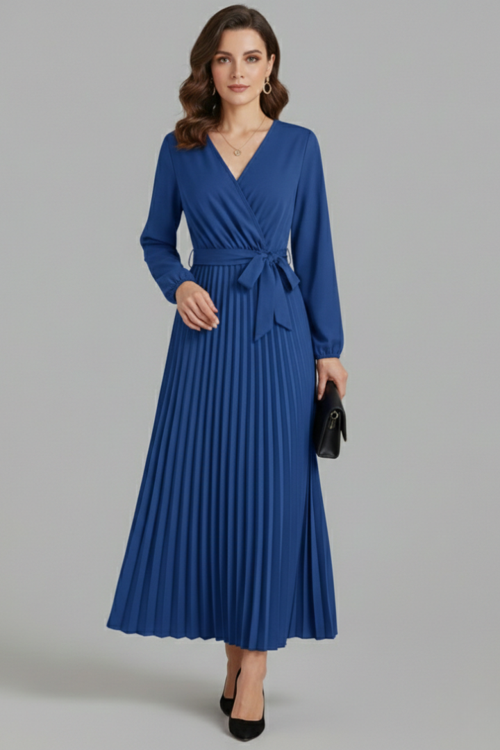 Maristelle | Timeless Pleated Tie Waistband Maxi Dress Women Elegant