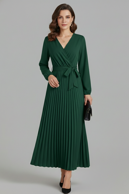 Maristelle | Timeless Pleated Tie Waistband Maxi Dress Women Elegant